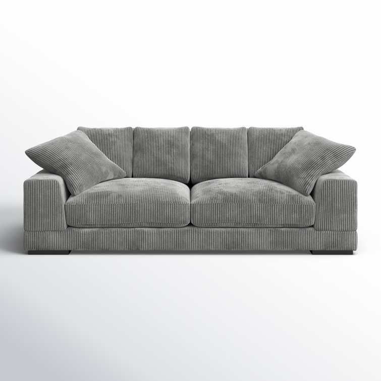 Gray Corduroy Polyester Sofa with Ottoman and Wood Frame