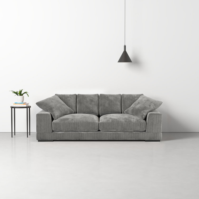 Gray Corduroy Polyester Sofa with Ottoman and Wood Frame