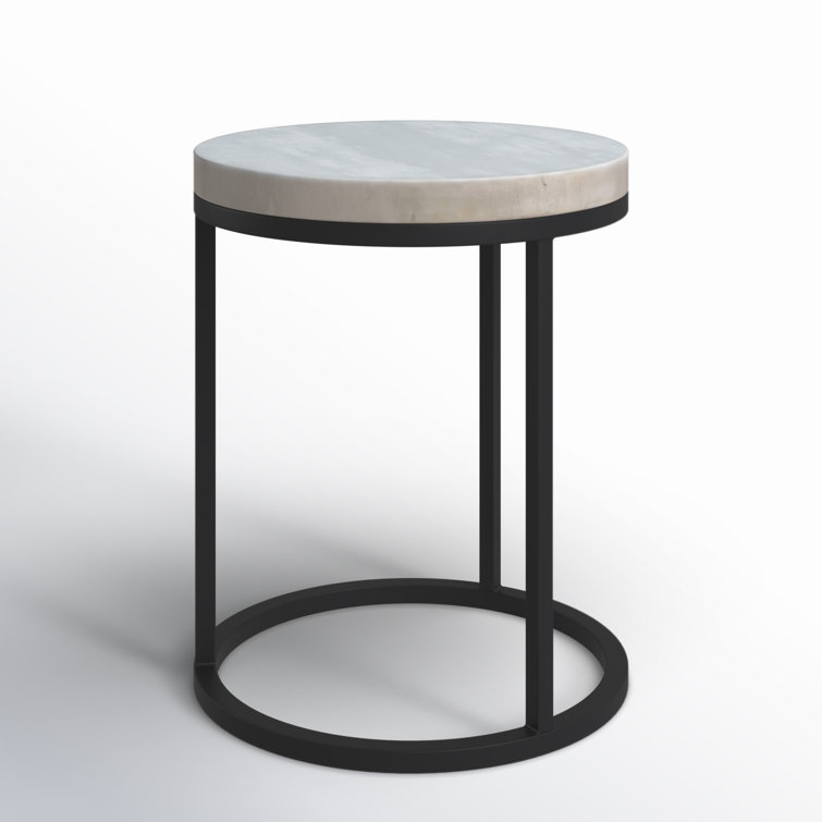 Bleached Mango Wood and Black Iron Round End Table