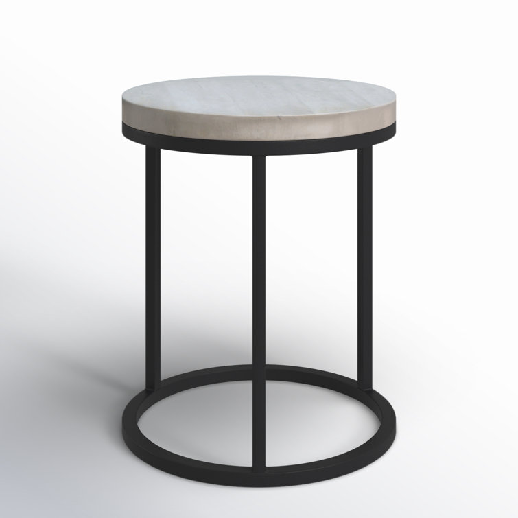 Bleached Mango Wood and Black Iron Round End Table