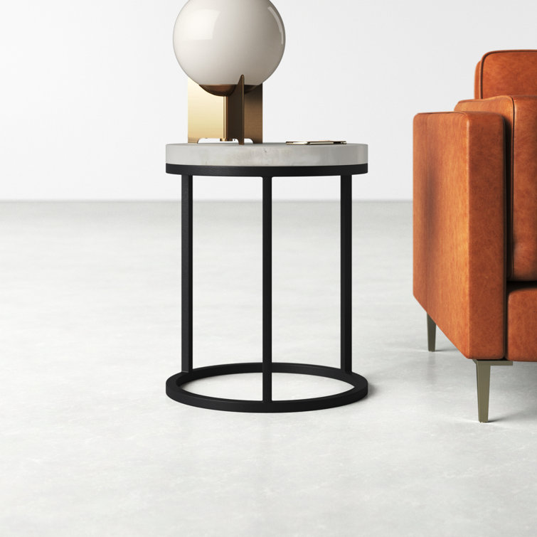 Bleached Mango Wood and Black Iron Round End Table