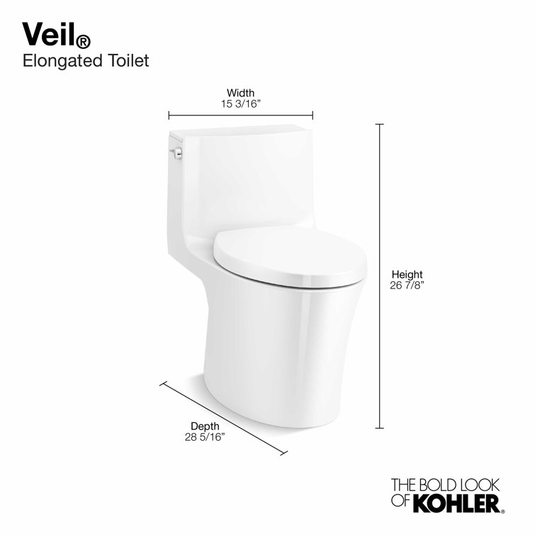 Veil White Polished Elongated Dual-Flush Free Standing Toilet