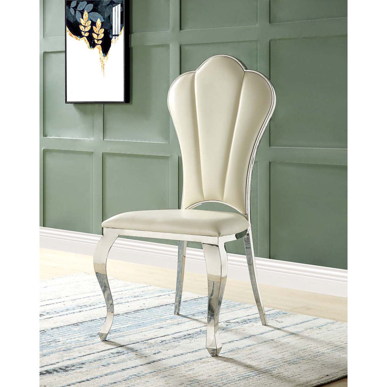 Beige Faux Leather Upholstered Side Chair with Metal Frame