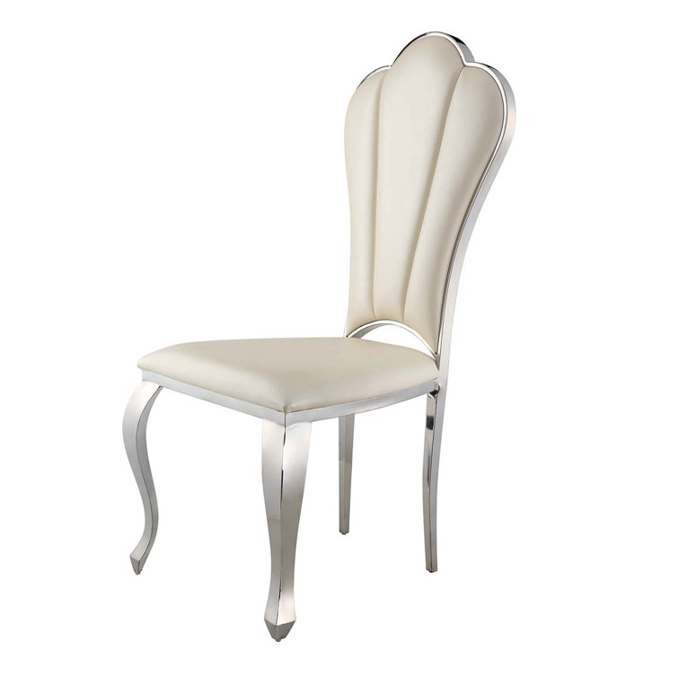 Beige Faux Leather Upholstered Side Chair with Metal Frame