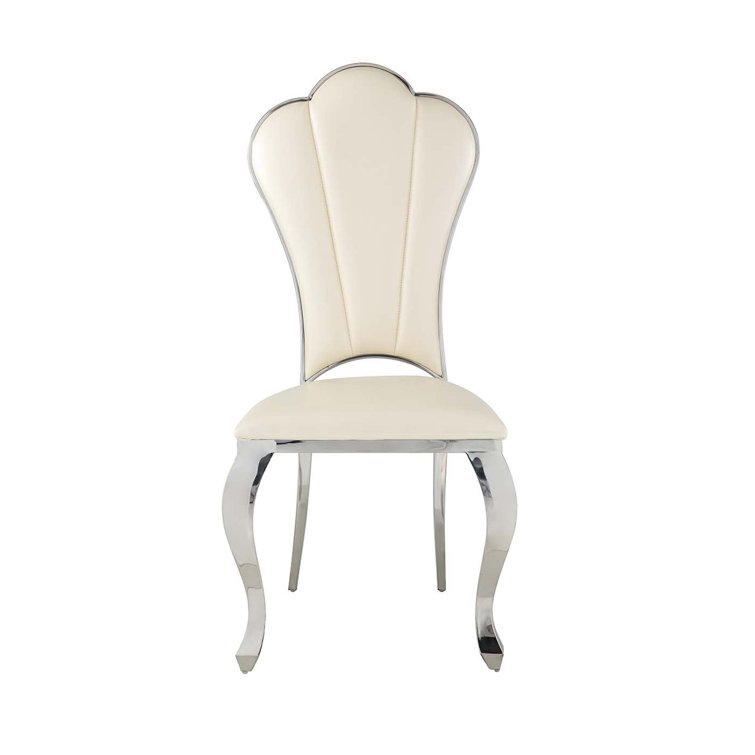 Beige Faux Leather Upholstered Side Chair with Metal Frame