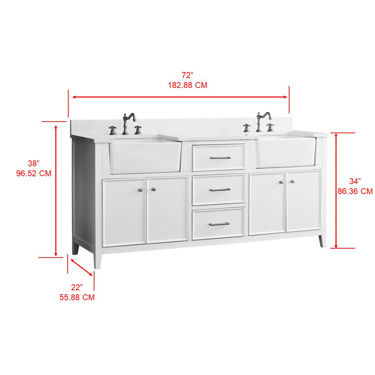 White Solid Wood Double Bathroom Vanity with Ceramic Sinks