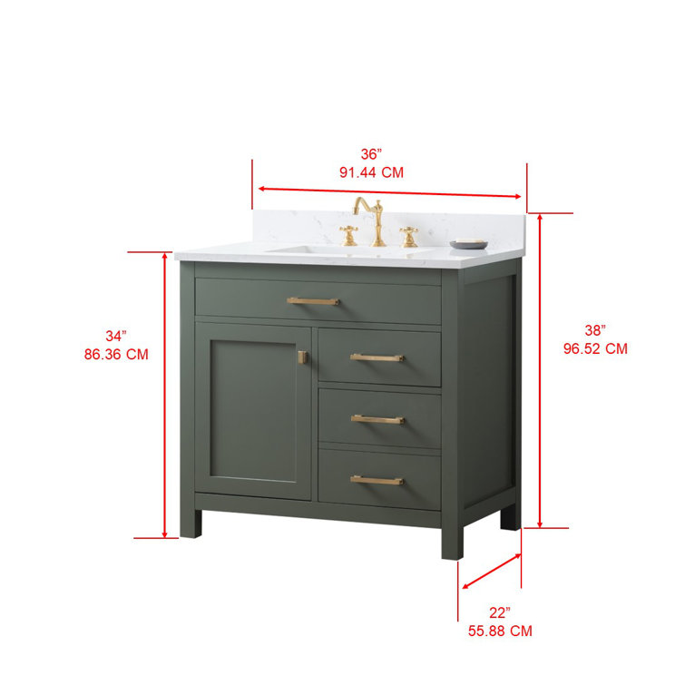 Vintage Green Solid Wood Freestanding Vanity with Carrara White Top
