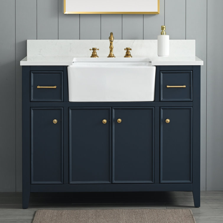 Indigo Blue Single Bathroom Vanity with White Ceramic Sink
