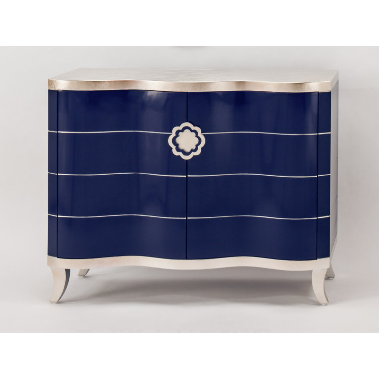 Lapis Blue and Silver Rectangular Accent Cabinet