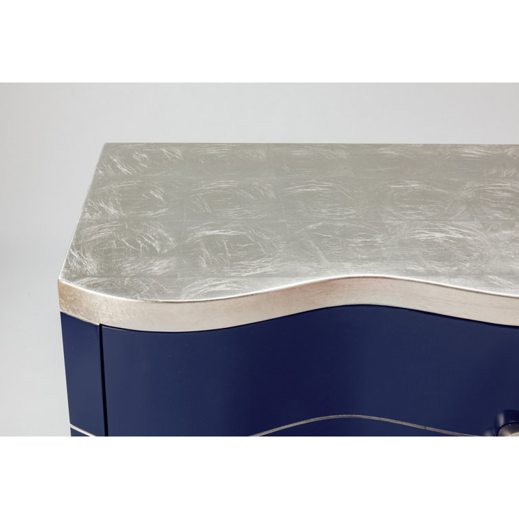 Lapis Blue and Silver Rectangular Accent Cabinet