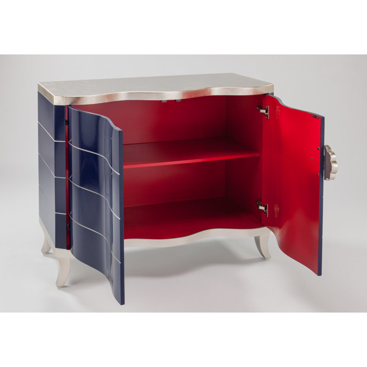 Lapis Blue and Silver Rectangular Accent Cabinet