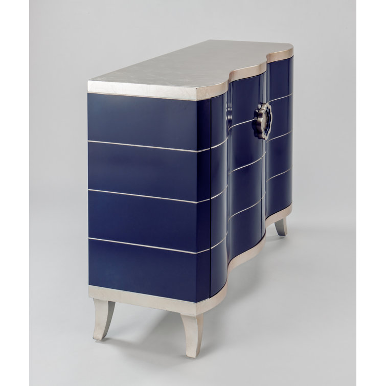 Lapis Blue and Silver Rectangular Accent Cabinet