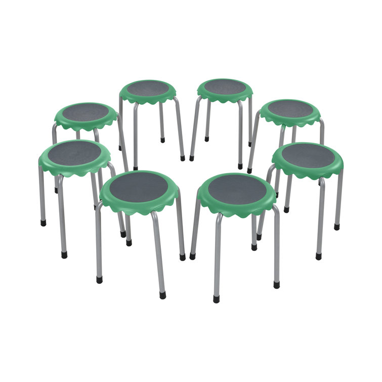 Emerald Green Stackable Plastic Stools with Steel Legs, 8-Piece Set
