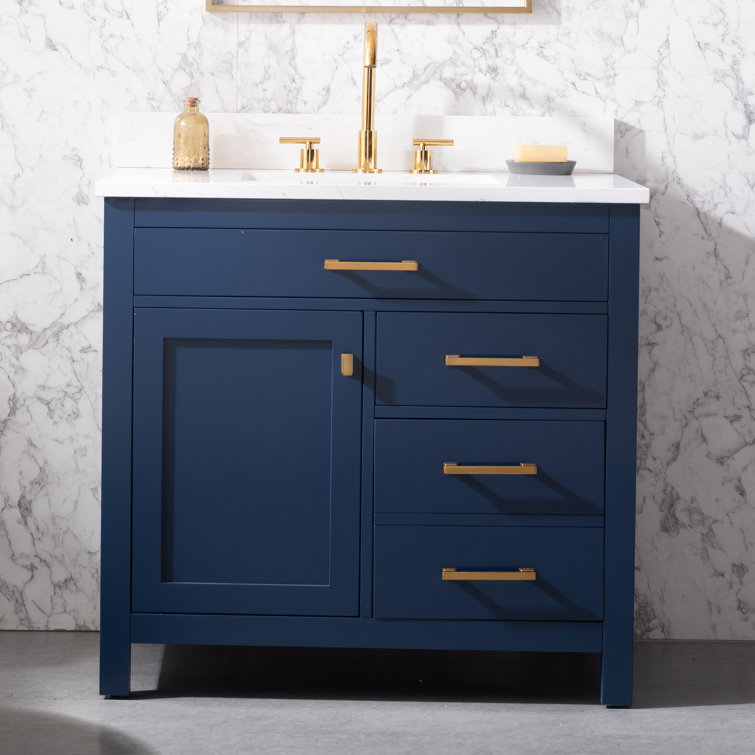 Jasper Navy Blue 36'' Freestanding Single Vanity with Carrara White Top