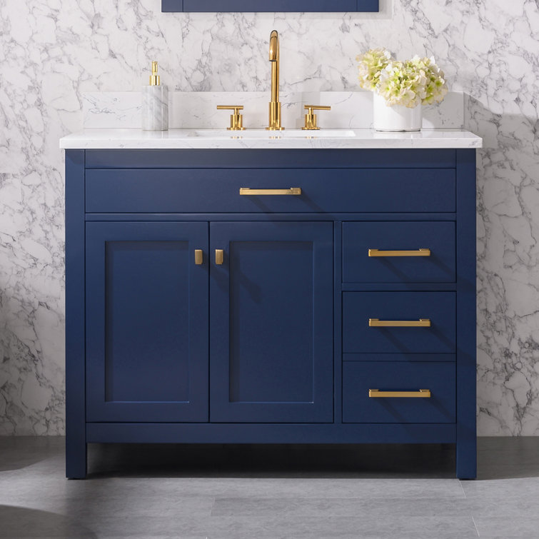 Navy Blue 42" Freestanding Solid Wood Bathroom Vanity