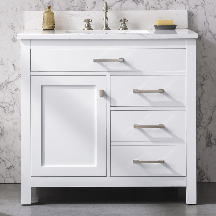 Jasper 36" White Freestanding Vanity with Carrara Stone Top
