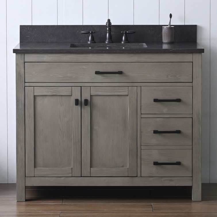 Textured Gray 42'' Single Vanity with Blue Limestone Top