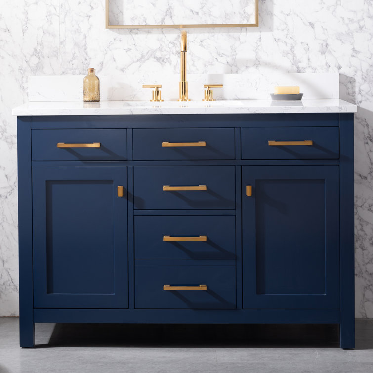 Navy Blue 48'' Single Bathroom Vanity with Carrara White Top