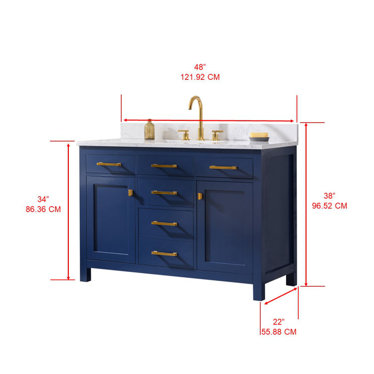 Navy Blue 48'' Single Bathroom Vanity with Carrara White Top