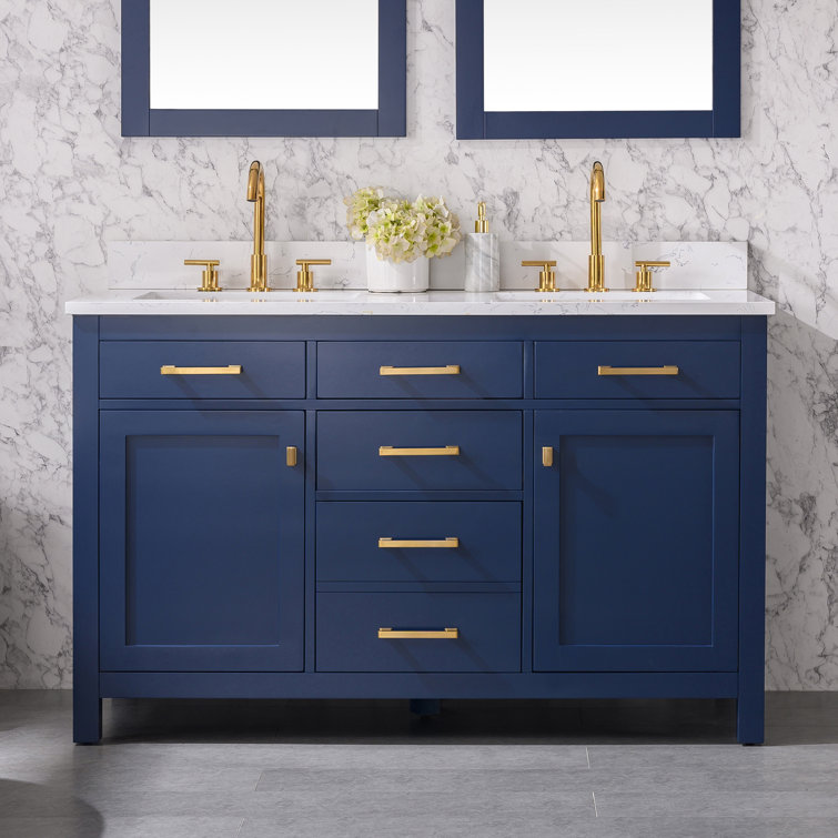 Navy Blue Double Freestanding Bathroom Vanity with Gold Hardware