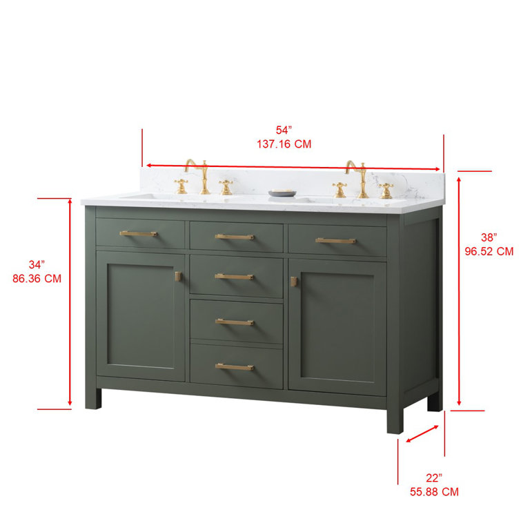 Vintage Green Double Vanity with Carrara White Top and Gold Hardware