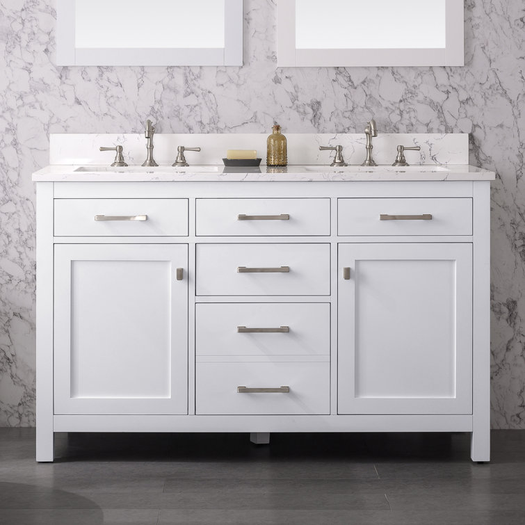 Jasper 54" White Double Freestanding Vanity with Carrara Top