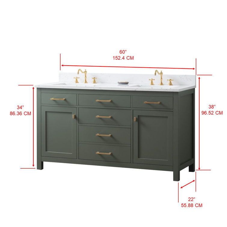 Vintage Green Solid Wood Double Vanity with Carrara White Top