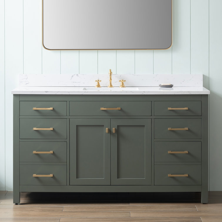 Vintage Green 60" Single Vanity with Carrara White Top