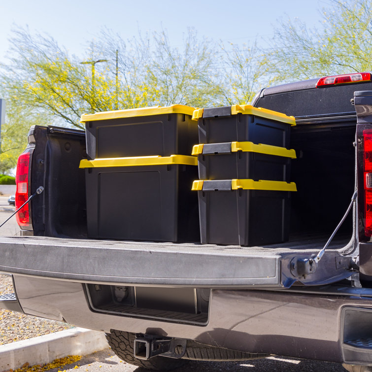 Heavy-Duty Black and Yellow Stackable Plastic Storage Totes