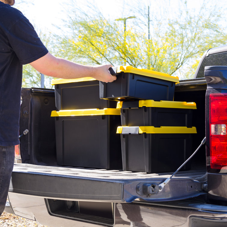 Heavy-Duty Black and Yellow Stackable Plastic Storage Totes