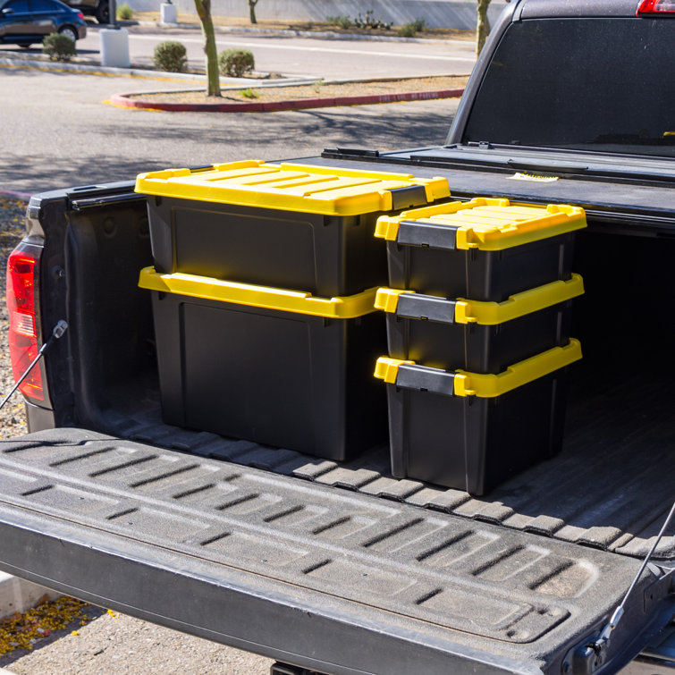 Heavy-Duty Black and Yellow Stackable Plastic Storage Totes