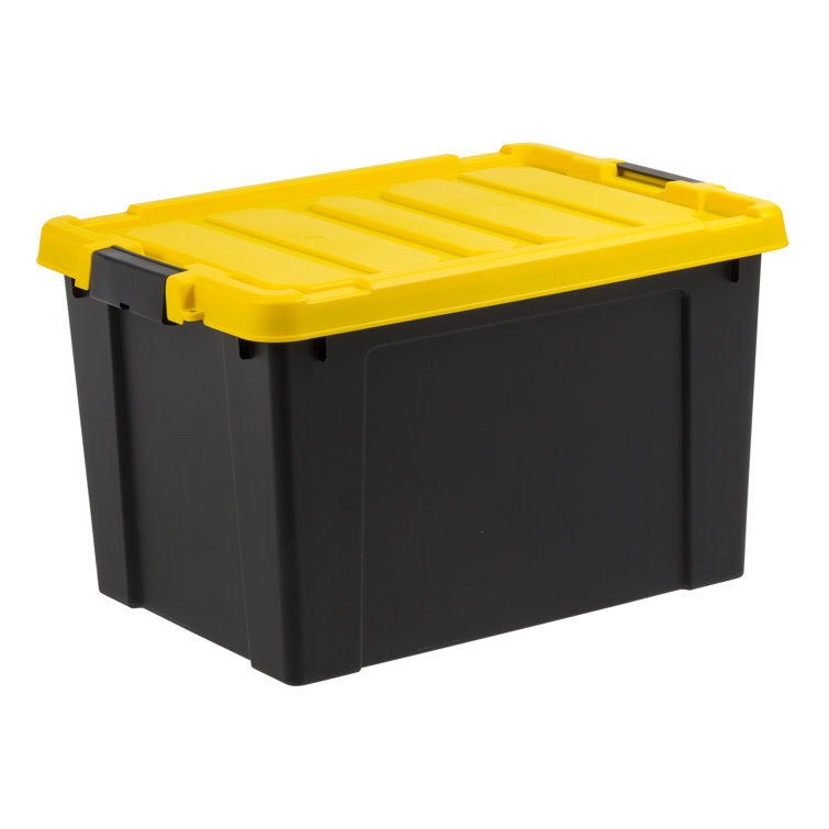 Heavy Duty Black and Yellow Stackable Storage Totes with Lids