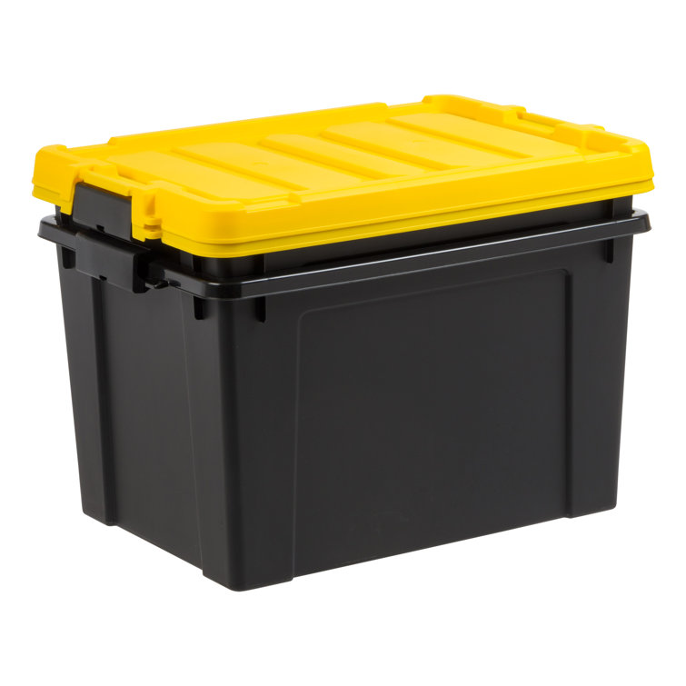 Heavy Duty Black and Yellow Stackable Storage Totes with Lids