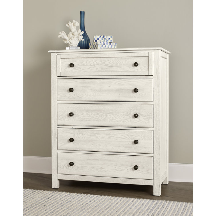 Weathered White 5-Drawer Vertical Chest with Metal Handles