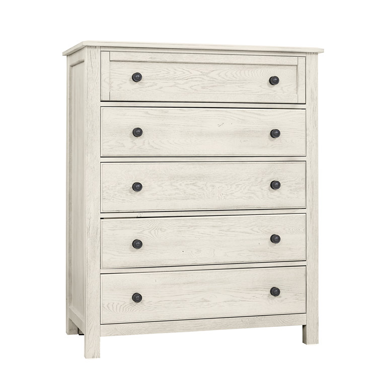 Weathered White 5-Drawer Vertical Chest with Metal Handles