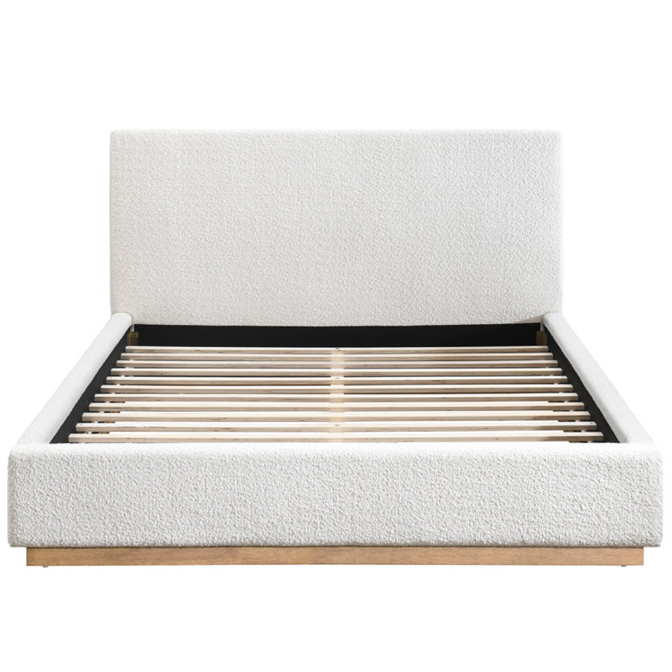 Cream Boucle Upholstered Queen Platform Bed with Wood Frame
