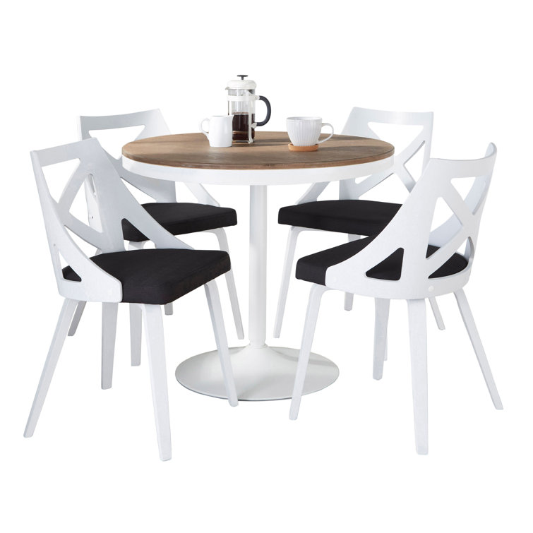 Modern White and Charcoal Bamboo Dining Set with Fabric Seats