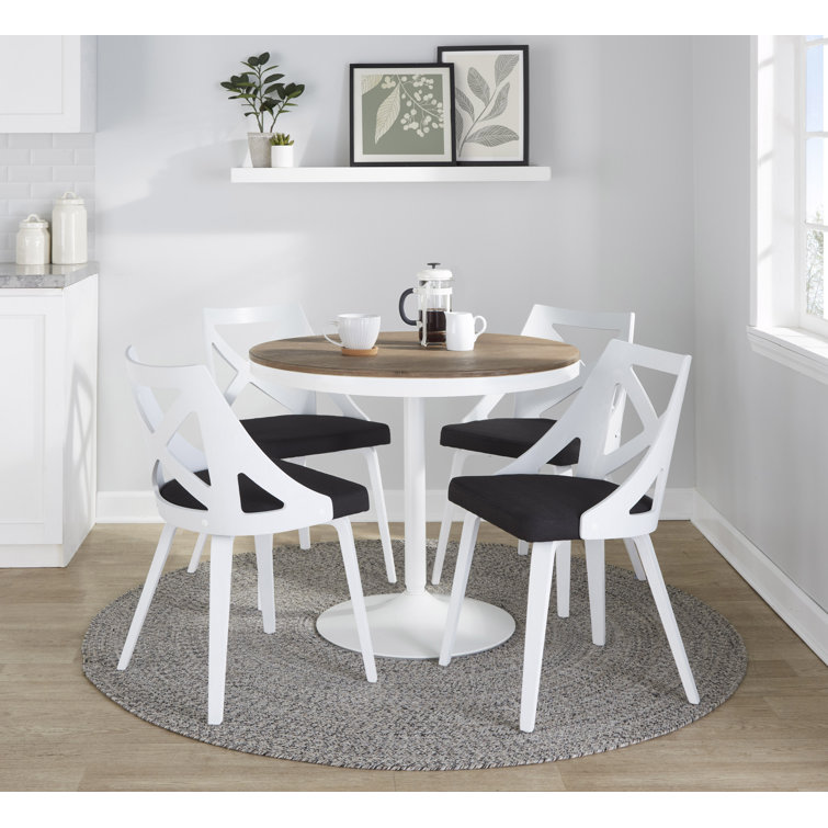 Modern White and Charcoal Bamboo Dining Set with Fabric Seats