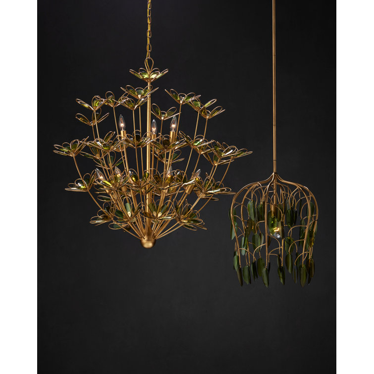 Midsummer Gold Leaf and Green Glass 9-Light Chandelier