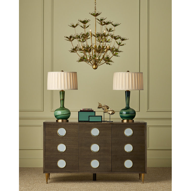Midsummer Gold Leaf and Green Glass 9-Light Chandelier