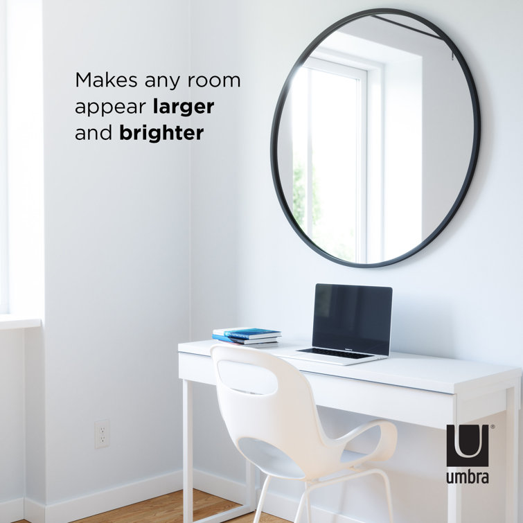 26'' Modern Black Round Wall Mirror with Rubber Frame