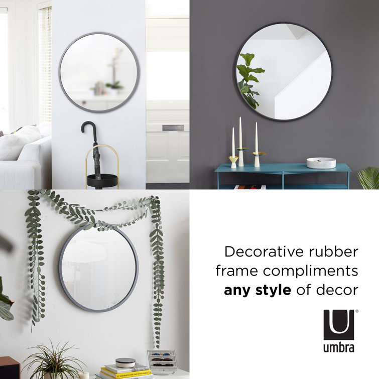 26'' Modern Black Round Wall Mirror with Rubber Frame