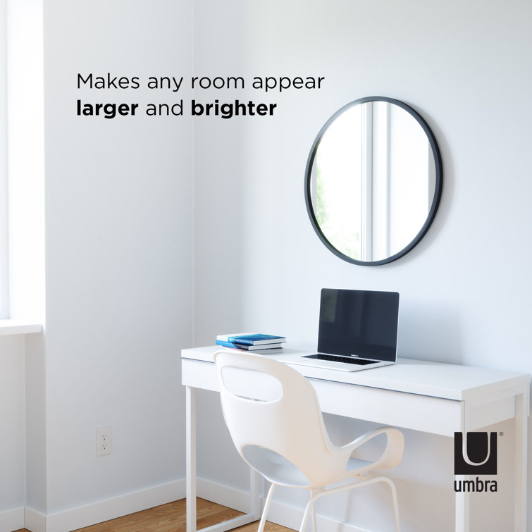 26'' Modern Black Round Wall Mirror with Rubber Frame
