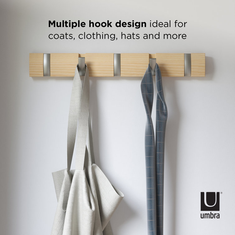 Flip 5-Hook Natural Solid Wood Wall-Mounted Coat Rack