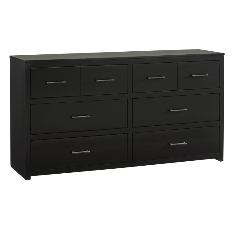 Black Transitional 6-Drawer Dresser with Antique Brass Pulls