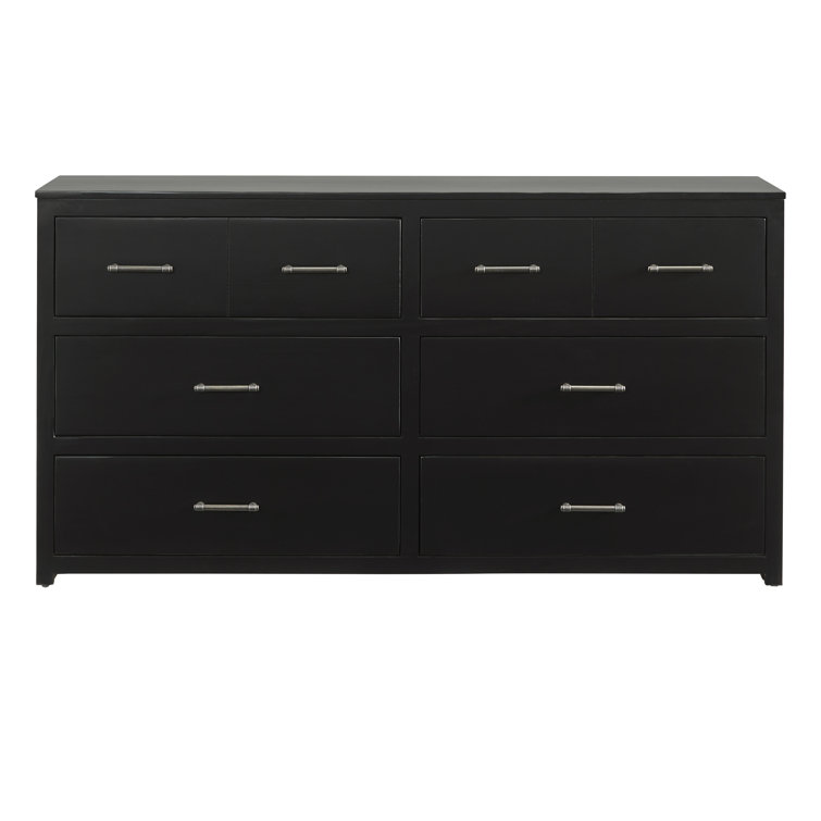 Black Transitional 6-Drawer Dresser with Antique Brass Pulls