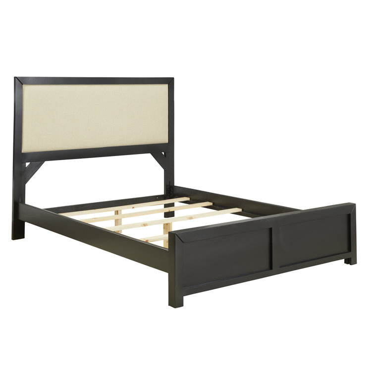 Black Transitional Queen Upholstered Panel Bed with Wood Frame