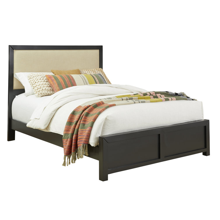 Black Transitional Queen Upholstered Panel Bed with Wood Frame