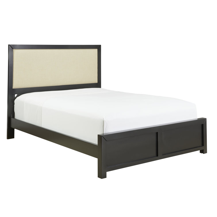 Black Transitional Queen Upholstered Panel Bed with Wood Frame