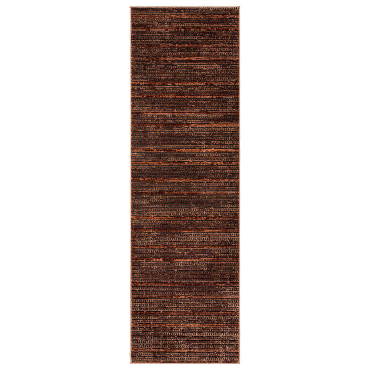 Missha Dark Brown Striped Polyester High-Low Runner Rug